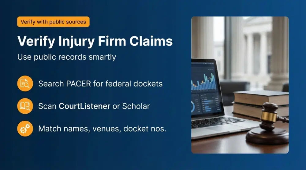 Infographic: Verify Injury Firm Claims — Use public records smartly