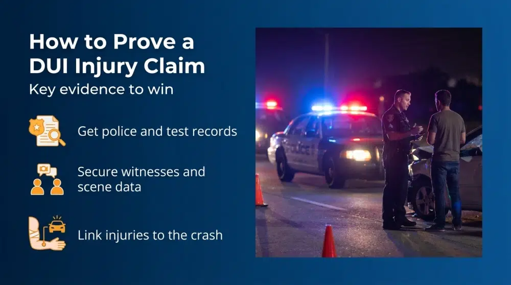 How to Prove a DUI Injury Claim — Key evidence to win: Get police and test records; Secure witnesses and scene data; Link injuries to the crash
