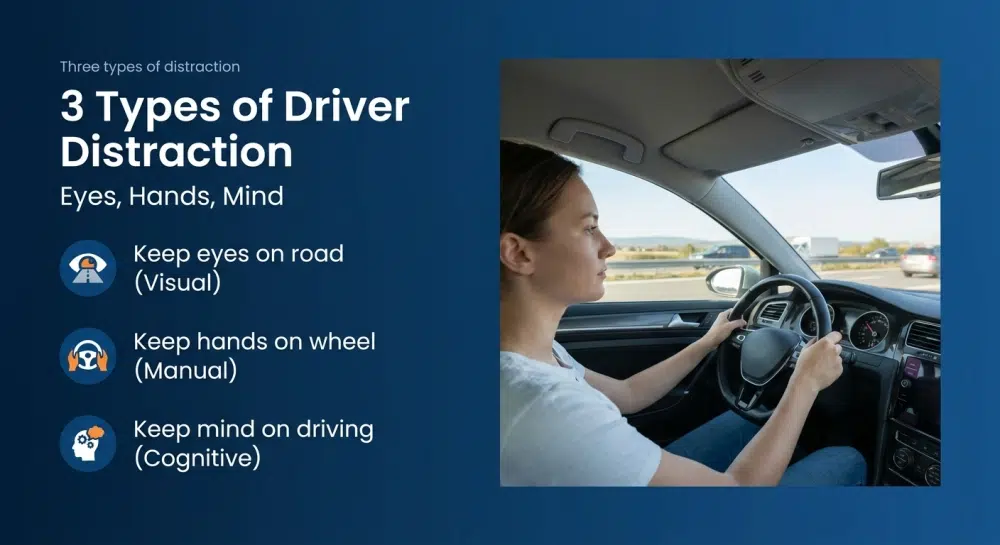 3 Types of Driver Distraction - Eyes, Hands, Mind