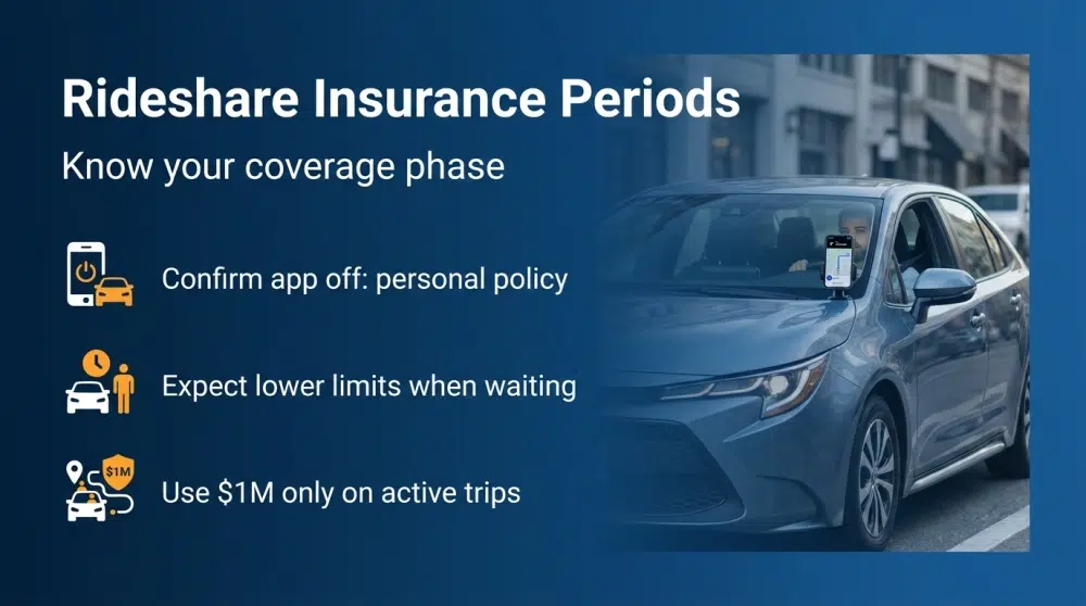 Rideshare Insurance Periods infographic - Know your coverage phase