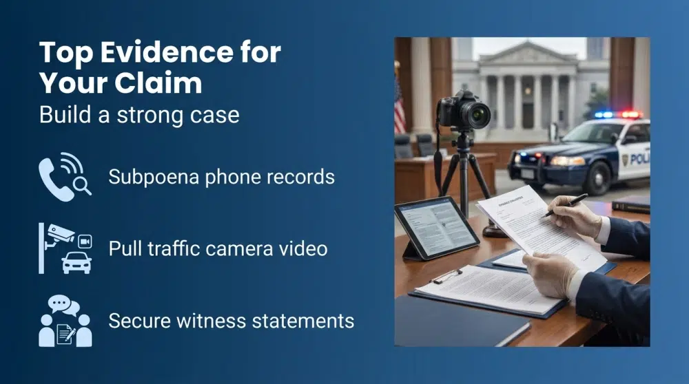 Top Evidence for Your Claim - Subpoena phone records, traffic camera video, witness statements