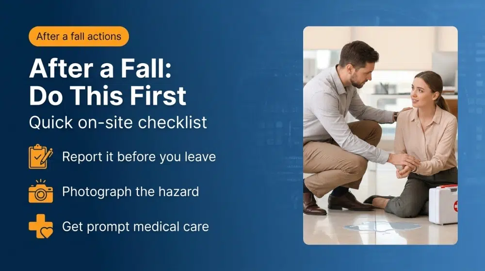 After a Fall: Do This First — report it, photograph the hazard, get prompt medical care