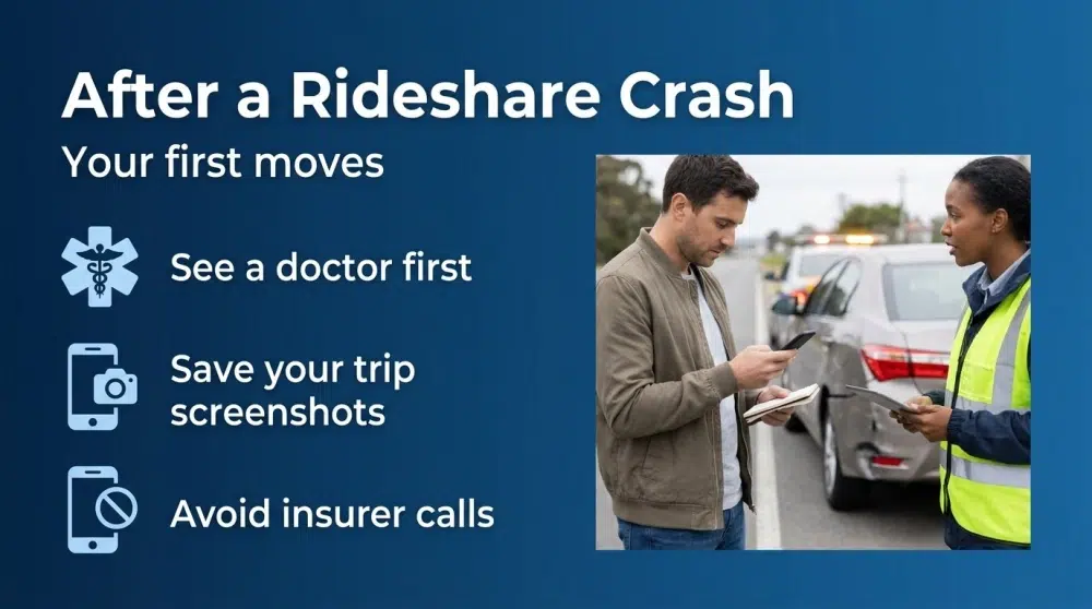 After a Rideshare Crash infographic: Your first moves