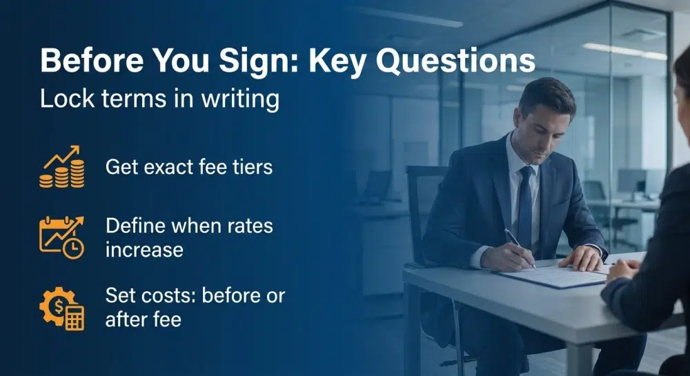 Before you sign infographic: Key questions to ask and lock terms in writing