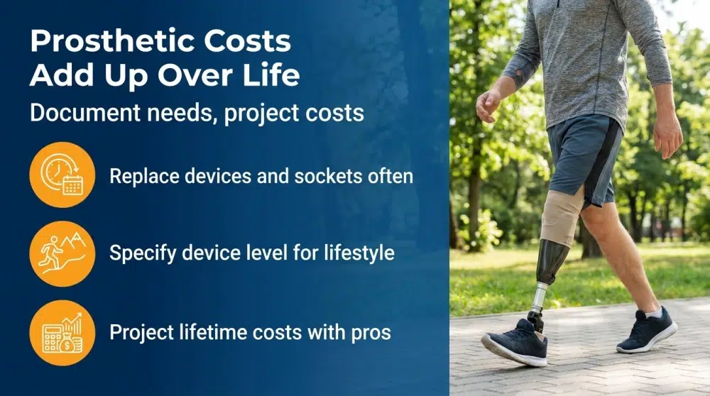 Infographic: Prosthetic Costs Add Up Over Life — Document needs, project costs