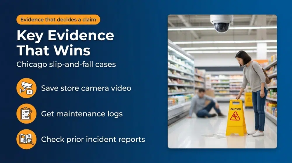 Key Evidence That Wins — Chicago slip-and-fall cases infographic