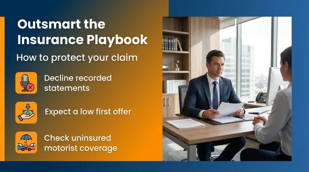 Outsmart the Insurance Playbook — How to protect your claim: Decline recorded statements; Expect a low first offer; Check uninsured motorist coverage