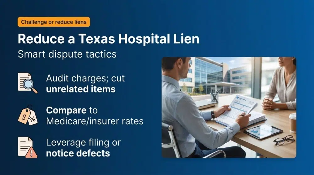 Reduce a Texas Hospital Lien — Smart dispute tactics: Audit charges; Compare to Medicare/insurer rates; Leverage filing or notice defects