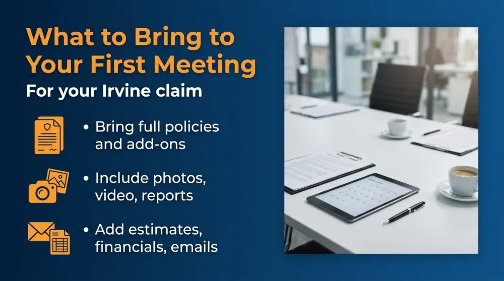 What to Bring to Your First Meeting - For your Irvine claim