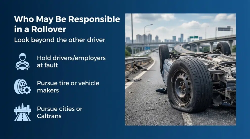 Who May Be Responsible in a Rollover — Look beyond the other driver; drivers, manufacturers, cities/Caltrans
