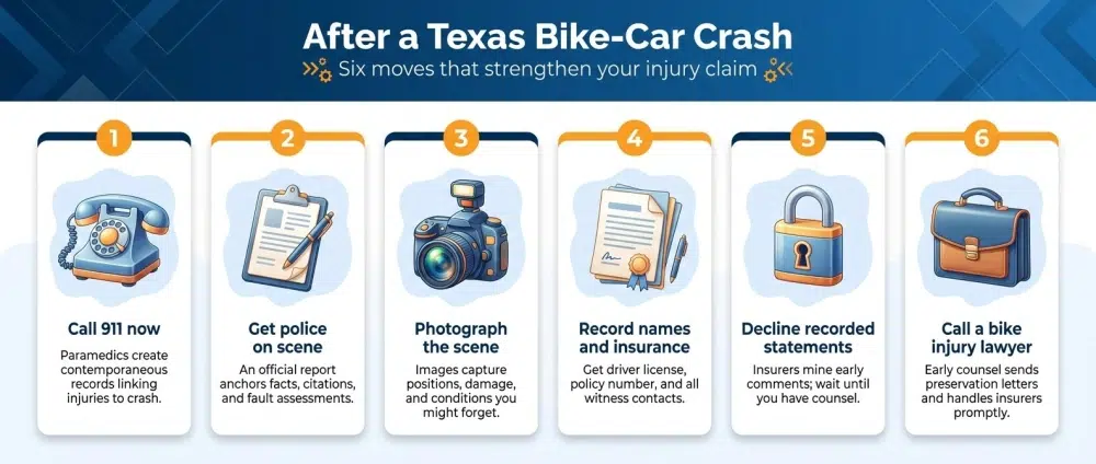 After a Texas Bike-Car Crash - Six moves that strengthen your injury claim