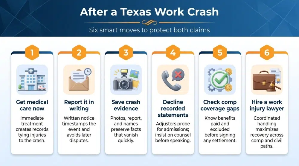 After a Texas Work Crash — Six smart moves to protect both claims