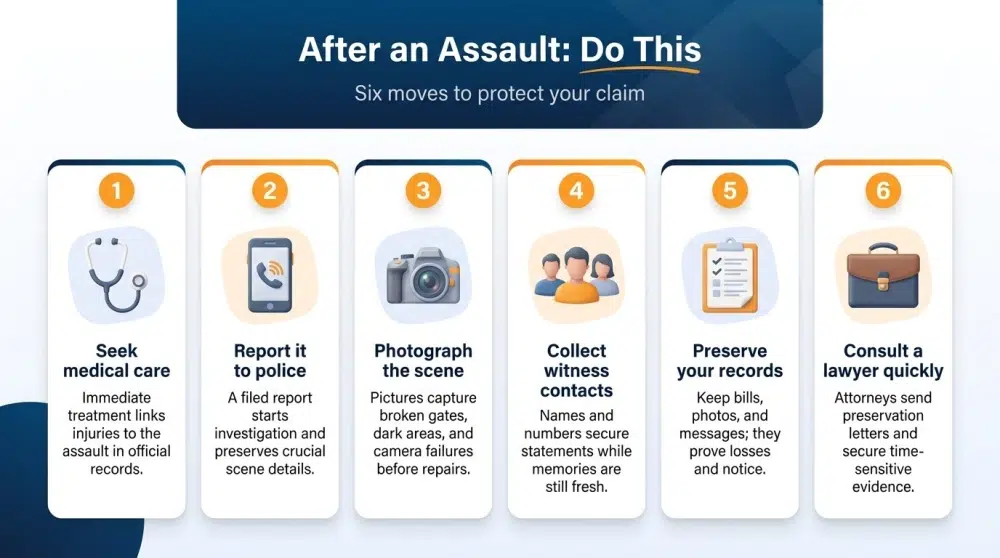 After an Assault: Do This — Six moves to protect your claim.