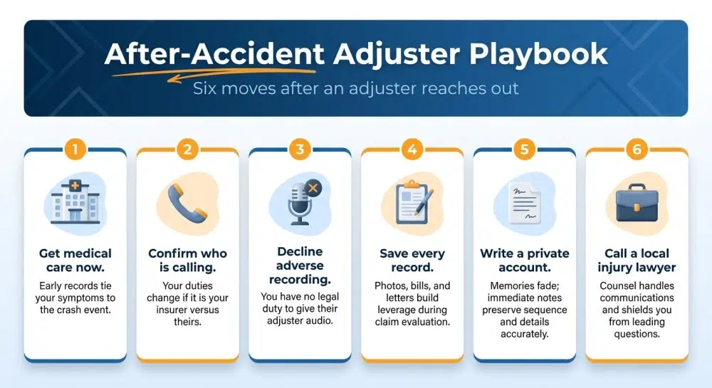 After-Accident Adjuster Playbook — Six moves after an adjuster reaches out