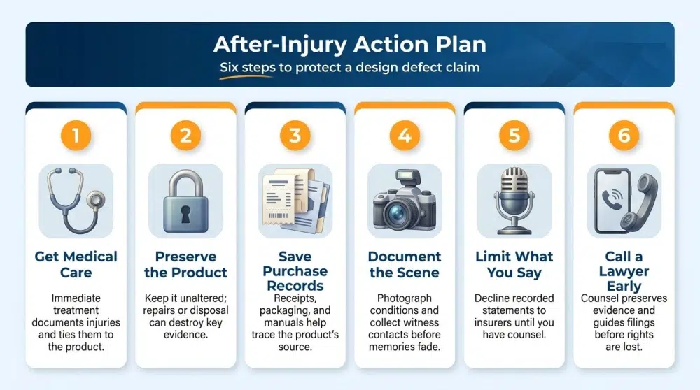 After-Injury Action Plan — Six steps to protect a design defect claim