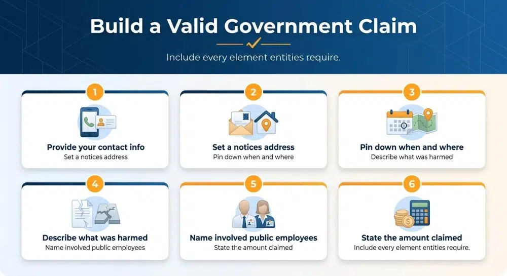 Build a Valid Government Claim — Include every element entities require