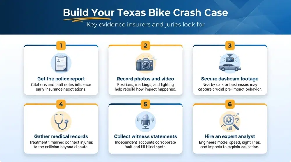 Build Your Texas Bike Crash Case - Key evidence insurers and juries look for