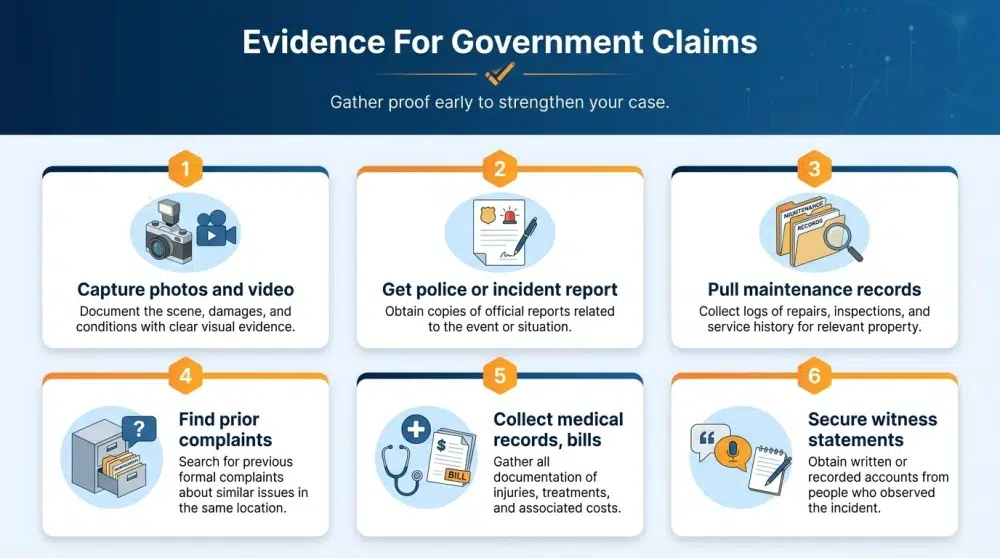 Evidence For Government Claims — Gather proof early to strengthen your case