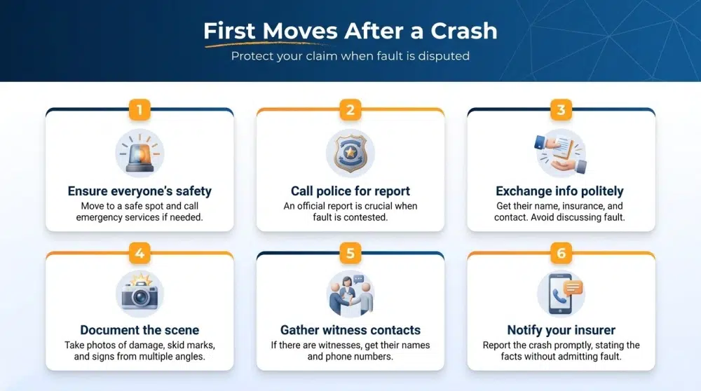 First Moves After a Crash — Protect your claim when fault is disputed