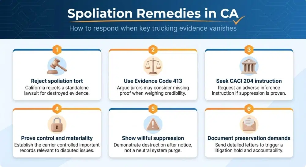 Infographic: Spoliation Remedies in California — Evidence Code 413 and CACI 204