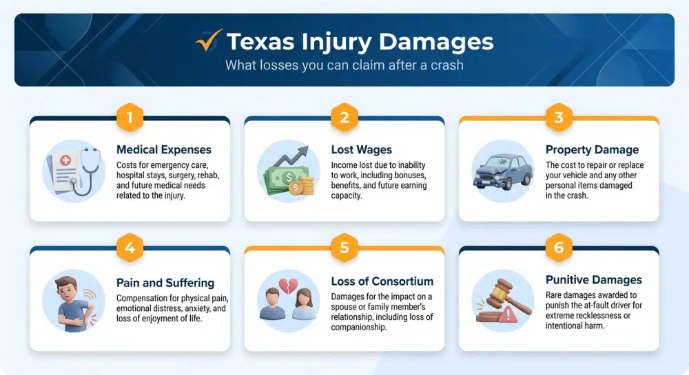 Texas Injury Damages - What losses you can claim after a crash