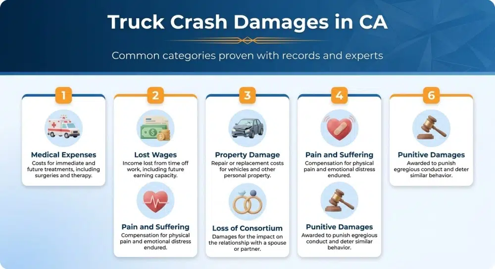 Truck Crash Damages in CA: Common categories proven with records and experts