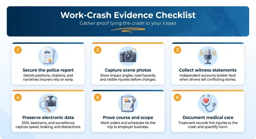 Work-Crash Evidence Checklist — Gather proof tying the crash to your losses
