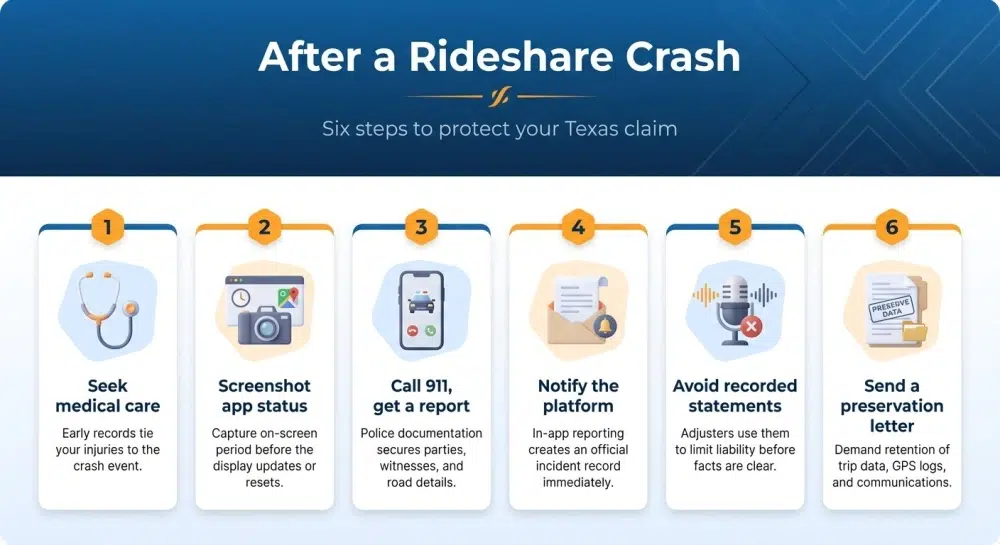 After a Rideshare Crash — Six steps to protect your Texas claim