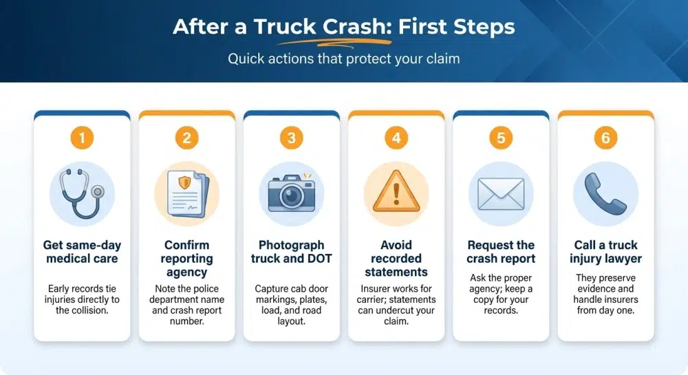 After a Truck Crash: First Steps — Quick actions that protect your claim