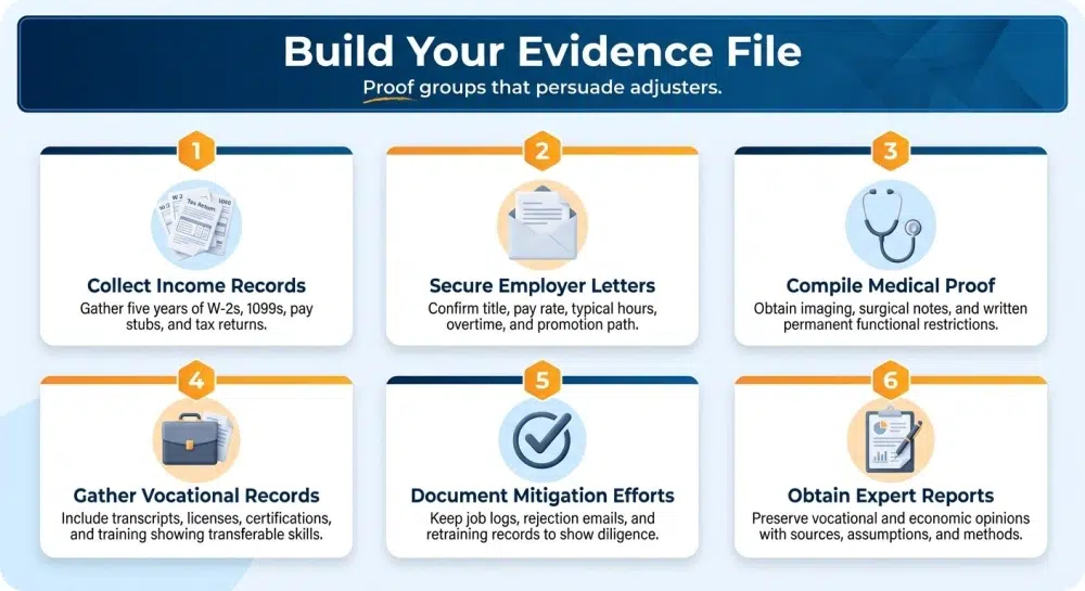 Build Your Evidence File — Proof groups that persuade adjusters.