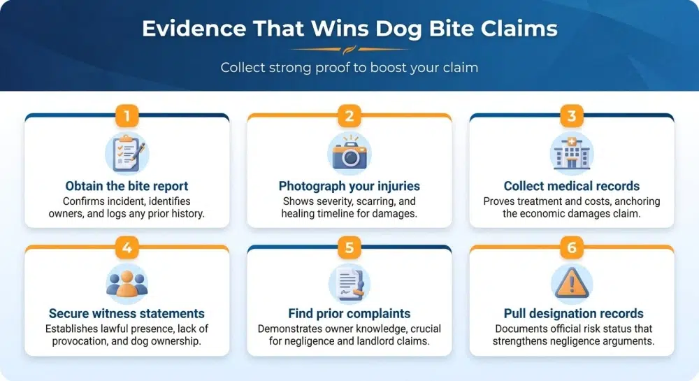 Evidence That Wins Dog Bite Claims infographic