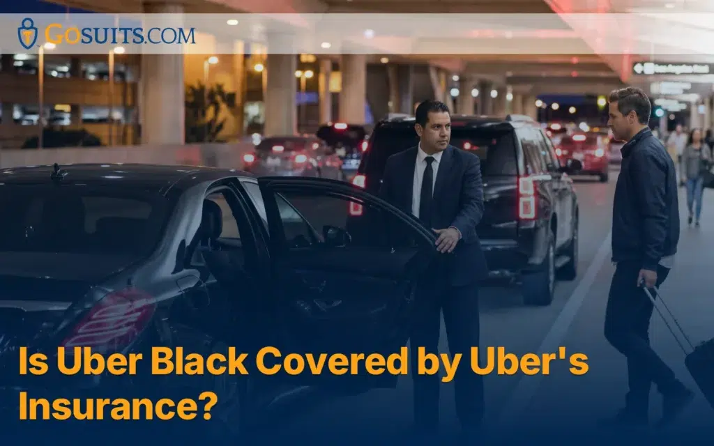 Chauffeur opening the door of a black luxury sedan at a Los Angeles airport curb: Is Uber Black Covered by Uber's Insurance?