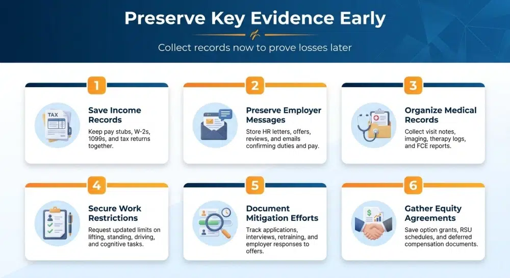 Preserve Key Evidence Early — Collect records now to prove losses later