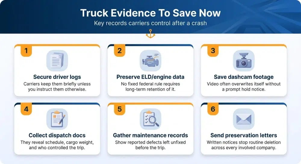 Truck Evidence To Save Now — Key records carriers control after a crash