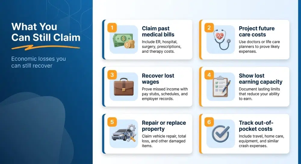 What You Can Still Claim infographic — Economic damages you can still recover